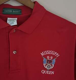 Outer Banks Red Mississippi Queen Embroidered Polo Shirt 100% Cotton Large